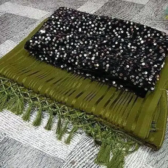 Georgette Solid Saree for Women (Olive Green, 6 m)