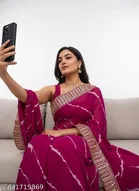 Georgette Solid Saree for Women, Dark Pink 