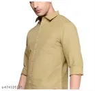 Cotton Blend Solid Shirt for Men, Khaki 