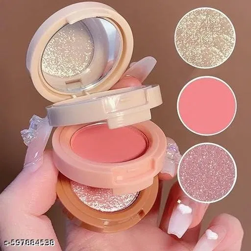 3 in 1 face blusher + highlihger with mini compact palette | travel friendly mini face blusher and highlihter palette (SHADE -1)