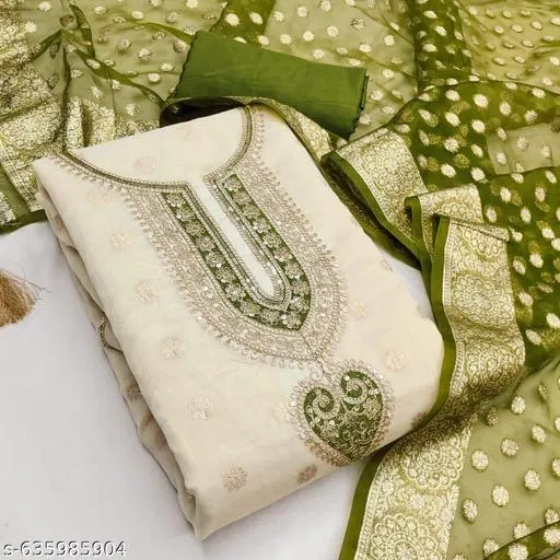 Chanderi Silk Punjabi/All Over Suits for Women (Green, 5.85 meter (S)