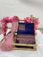 Litchi Silk Botanical Saree for Women, Blue 