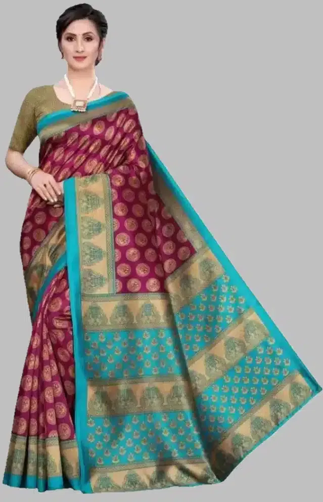 Printed Saree with Unstitched Blouse Piece for Women (Purple, 6 m)