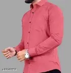 Cotton Blend Solid Shirt for Men, Pink 
