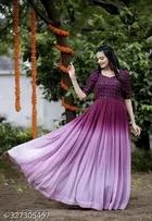 Sequinned Flared Ankle Length Georgette Kurti for Women 