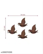 Bird Wooden Wall Hanging ,Brown, Pack of 4