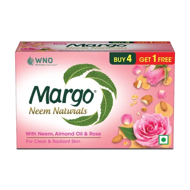 मार्गो नीम नैचुरल्स आलमंड ऑइल & रोज सोप 5X100 g (4 के साथ 1 मुफ्त)
