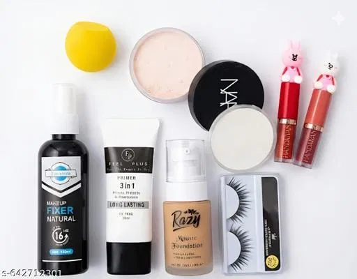 Ultimate Makeup Combo Kit | Matte Foundation, Compact Powder, Contour Stick, Primer & Setting Spray | Long-Lasting, Full Coverage, Natural Finish | Face Makeup Set for Women&Girls