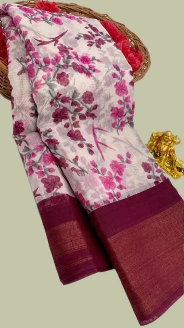 Cotton Printed Saree for Women (Wine, 6 m)