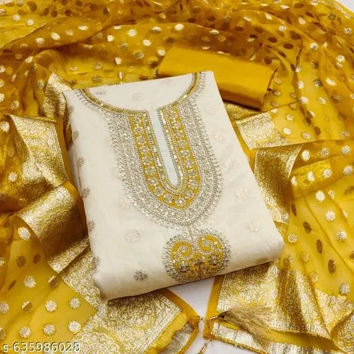 Chanderi Silk Punjabi/All Over Suits for Women (Yellow, 6.45 meter (XL)