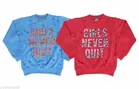 Fleece Printed Full Sleeves Round Neck Sweatshirts for Girls (Blue & Coral, 3-4 Years) (Pack of 2)