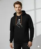 Fleece Printed Hoodie for Men ,Black 