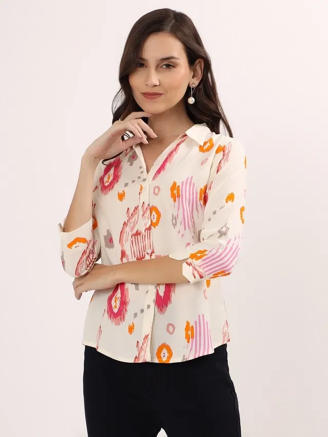 Rayon Printed Shirt for Women (Multicolor. S)