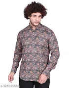 Cotton Blend Printed Short Kurta for Men, Multicolor 