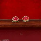 Golden Ball Advaita Enamel Lotus Short Neckpiece / Choker With Earring
