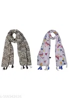 Poly Chiffon Printed Scarves for Women, Multicolor, Pack of 2