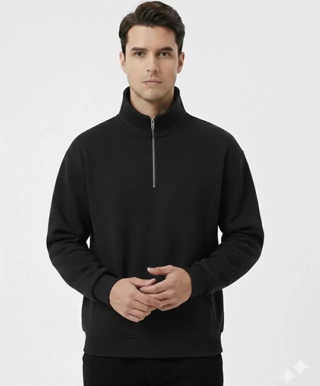 Fleece Solid Sweatshirt for Men, Black (XL)