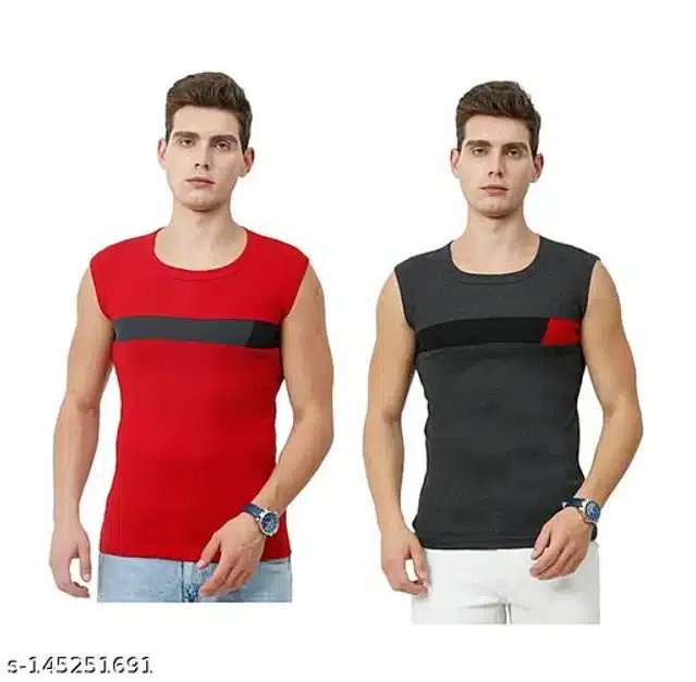 Gym Vests for Men (Red & Grey, S) (Pack of 2)