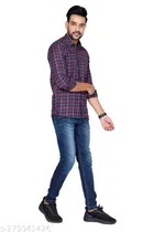 Cotton Blend Checked Shirt for Men, Maroon 