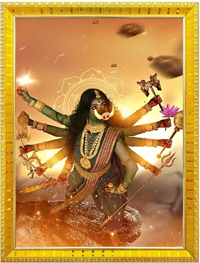 Polyester Varahi Laxmi Devi Photo Frame (Gold, 5x7 inches)