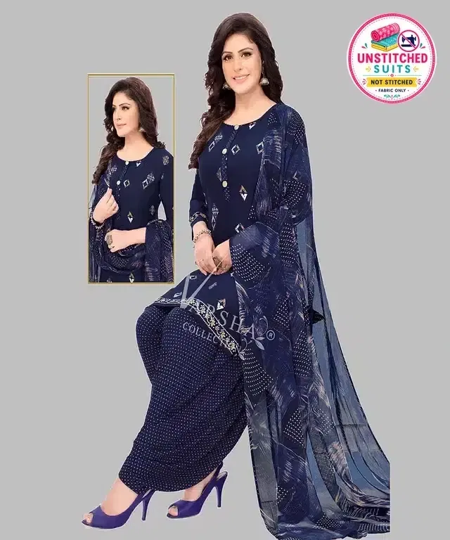 Unstitched Dress Material for Women & Girls (Navy Blue)