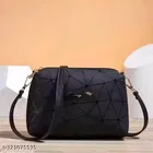 Modern Geometric Print PU Crossbody Sling Bag with Removable Strap for Women (Black) (Pack of 1)