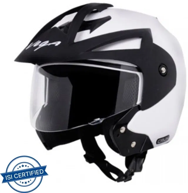 VEGA Crux Open Face Motorbike Helmet (White, Pack of 1, Size M)