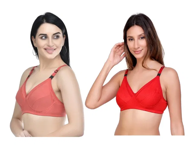 Cotton Blend Solid Non Padded Feeding Bras for Women (Multicolor, 38) (Pack of 2)