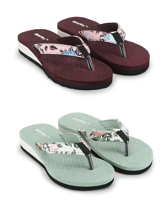 Slippers for Women (Sea Green & Brown, 8) (Pack of 2)
