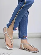 Shoetopia Girls Silver Embellished Flat Sandals Size 7.0