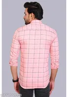 Cotton Blend Checked Shirt for Men, Pink 