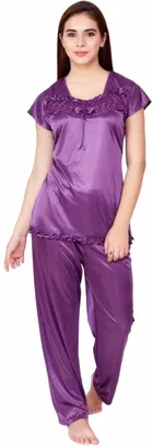 Satin Solid Nightsuit Set for Women 