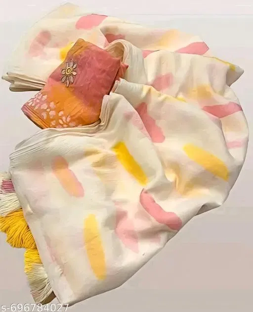 Soft Linen Cotton Saree for Women (White)