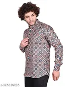 Cotton Blend Printed Short Kurta for Men, Multicolor 