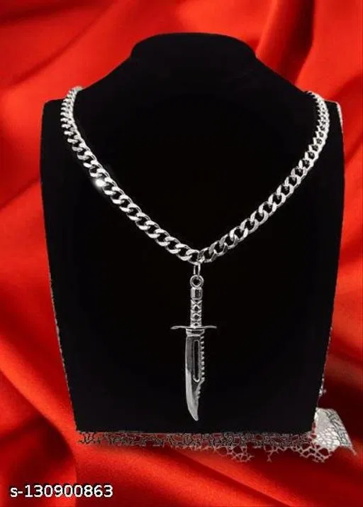 Knife Locket Chain for Men (Silver)