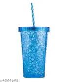 Plastic Sipper with Straw & Lid (Blue, 500 ml)