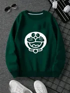 Fleece Printed Full Sleeves Sweatshirt for Women & Girls (Bottle Green, S)