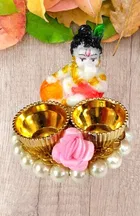 Metal Decoretive Pooja Thali, Multicolour Pack of 1