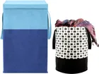 Canvas Laundry Basket,Blue & Black,  