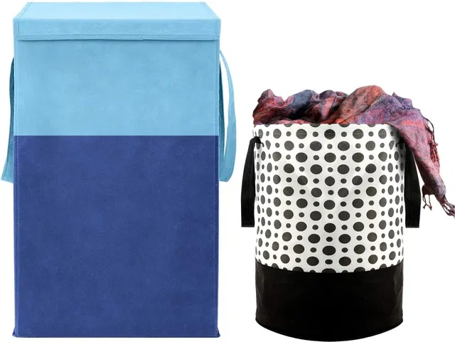 Canvas Laundry Basket,Blue & Black, (Pack Of 2)