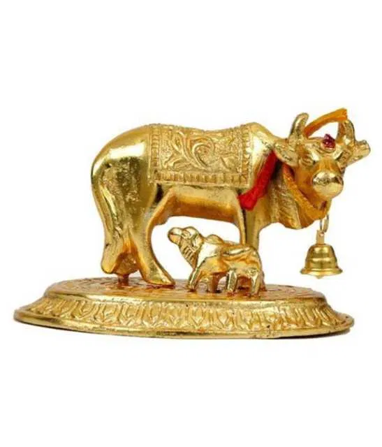 BHARDWAJ RETAILS Trendz Kamdhenu Cow Brass Idol (Assorted) (Pack of 1) (BR35)