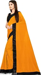 Dola Silk Applique Saree For Women, Mustard