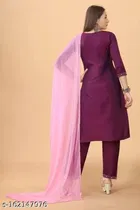 Art Silk Embroidered Kurta with Pant & Dupatta for Women 