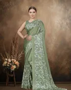 Art Silk Printed Saree for Women, Green 