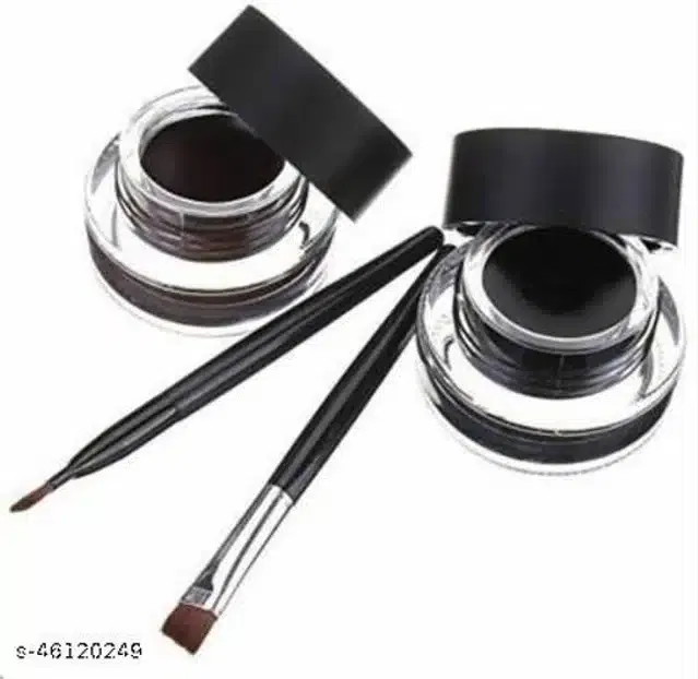Waterproof Eye Liner Gel with Brushes (Black, Set of 2)