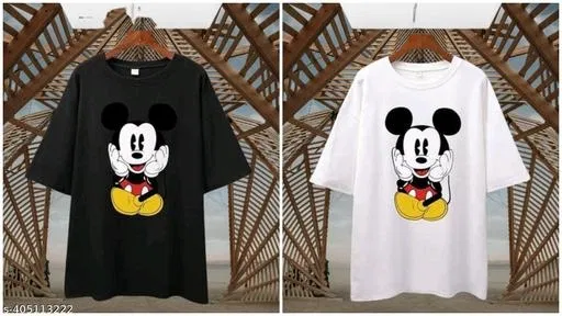 Cotton Blend T-shirt for Women, Black & White, Pack of 2 (XXL)