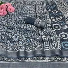 Linen Printed Saree for Women, Multicolor 