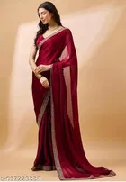 Chinnon Solid Saree for Women, Maroon 