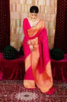 Litchi Silk Zari Woven Saree for Women, Pink 