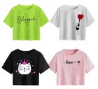 Cotton Printed Crop Tops for Girls (Multicolor, 10-11 Years) (Pack of 4)